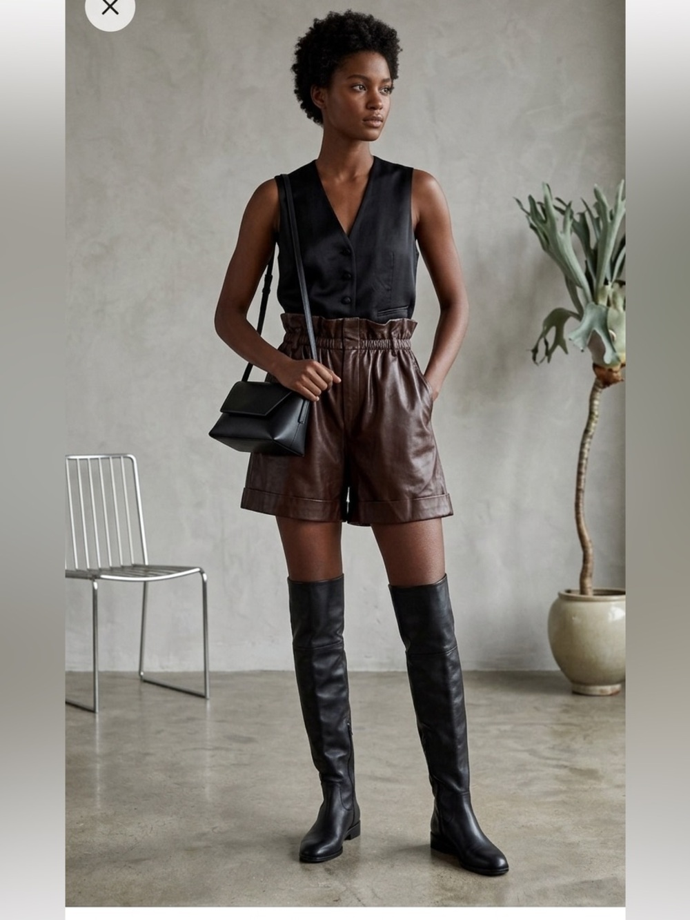 $398 NWT Polo Ralph Lauren 100% Lamb Leather Paperbag Shorts 
SZ 2 High Waisted